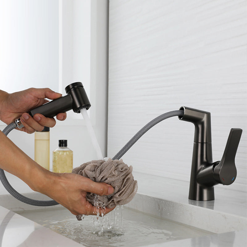Modern Pull-out Faucet Single Lever Handle Faucet for Bathroom Clearhalo 'Bathroom Remodel & Bathroom Fixtures' 'Bathroom Sink Faucets' 'Bathroom Sinks & Faucet Components' 'bathroom_sink_faucets' 'Home Improvement' 'home_improvement' 'home_improvement_bathroom_sink_faucets' 6585148