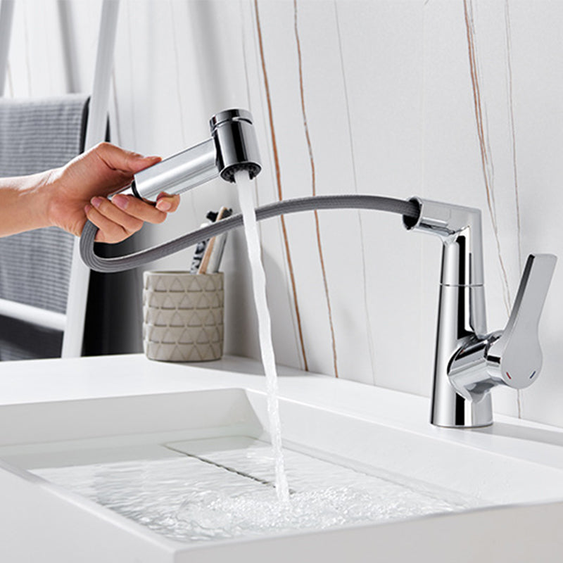 Modern Pull-out Faucet Single Lever Handle Faucet for Bathroom Clearhalo 'Bathroom Remodel & Bathroom Fixtures' 'Bathroom Sink Faucets' 'Bathroom Sinks & Faucet Components' 'bathroom_sink_faucets' 'Home Improvement' 'home_improvement' 'home_improvement_bathroom_sink_faucets' 6585155
