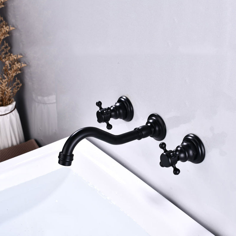 3 Holes Faucet Glam Style Wall Mounted Faucet with 2 Cross Handles Clearhalo 'Bathroom Remodel & Bathroom Fixtures' 'Bathroom Sink Faucets' 'Bathroom Sinks & Faucet Components' 'bathroom_sink_faucets' 'Home Improvement' 'home_improvement' 'home_improvement_bathroom_sink_faucets' 6585175