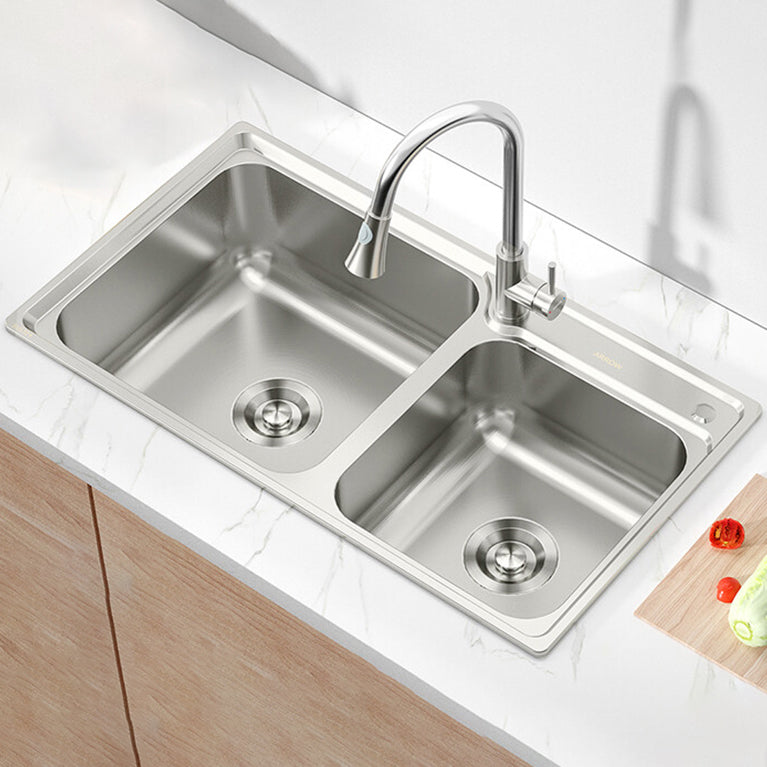 Rectangle 1 Holes Kitchen Sink Stainless Steel Double Basin Sink 31"L x 17"W x 8"H Sink with Faucet Pull Out Faucet Clearhalo 'Home Improvement' 'home_improvement' 'home_improvement_kitchen_sinks' 'Kitchen Remodel & Kitchen Fixtures' 'Kitchen Sinks & Faucet Components' 'Kitchen Sinks' 'kitchen_sinks' 6585383