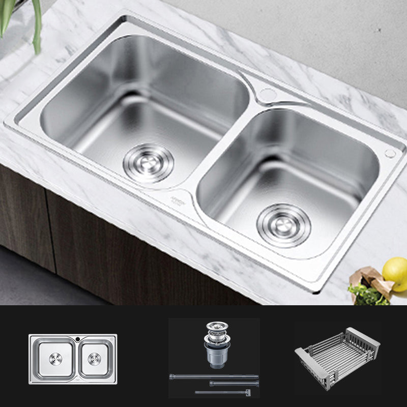 Rectangle 1 Holes Kitchen Sink Stainless Steel Double Basin Sink Sink Only None Clearhalo 'Home Improvement' 'home_improvement' 'home_improvement_kitchen_sinks' 'Kitchen Remodel & Kitchen Fixtures' 'Kitchen Sinks & Faucet Components' 'Kitchen Sinks' 'kitchen_sinks' 6585389