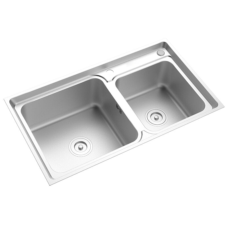Rectangle 1 Holes Kitchen Sink Stainless Steel Double Basin Sink Clearhalo 'Home Improvement' 'home_improvement' 'home_improvement_kitchen_sinks' 'Kitchen Remodel & Kitchen Fixtures' 'Kitchen Sinks & Faucet Components' 'Kitchen Sinks' 'kitchen_sinks' 6585390