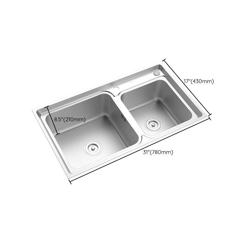 Rectangle 1 Holes Kitchen Sink Stainless Steel Double Basin Sink Clearhalo 'Home Improvement' 'home_improvement' 'home_improvement_kitchen_sinks' 'Kitchen Remodel & Kitchen Fixtures' 'Kitchen Sinks & Faucet Components' 'Kitchen Sinks' 'kitchen_sinks' 6585402