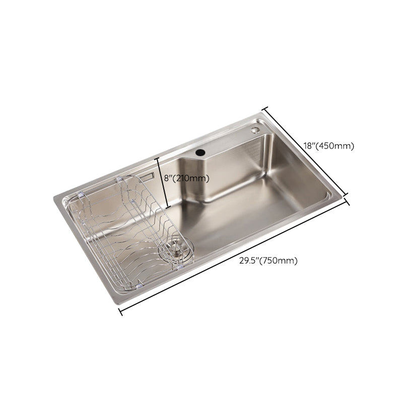 Stainless Steel 1 Holes Sink Contemporary Kitchen Sink with Basket Strainer Clearhalo 'Home Improvement' 'home_improvement' 'home_improvement_kitchen_sinks' 'Kitchen Remodel & Kitchen Fixtures' 'Kitchen Sinks & Faucet Components' 'Kitchen Sinks' 'kitchen_sinks' 6585429