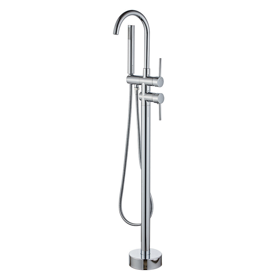 Traditional Floor Mounted Freestanding Tub Filler Double Handles Bathtub Faucet Silver Clearhalo 'Bathroom Remodel & Bathroom Fixtures' 'Bathtub Faucets' 'bathtub_faucets' 'Home Improvement' 'home_improvement' 'home_improvement_bathtub_faucets' 6585854