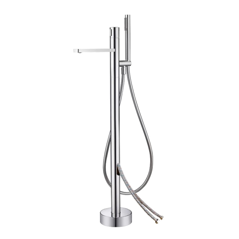 Floor Mounted Metal Freestanding Tub Filler Single Handle Freestanding Tub Filler Trim Chrome Wall Clearhalo 'Bathroom Remodel & Bathroom Fixtures' 'Bathtub Faucets' 'bathtub_faucets' 'Home Improvement' 'home_improvement' 'home_improvement_bathtub_faucets' 6585912