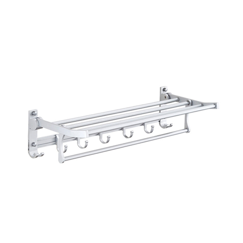 Silver Modern Bathroom Accessory Set with Bath Shelf/Towel Bar & Robe Hooks 24"L Towel Rack （with Hook) Clearhalo 'Bathroom Hardware Sets' 'Bathroom Hardware' 'Bathroom Remodel & Bathroom Fixtures' 'bathroom_hardware_sets' 'Home Improvement' 'home_improvement' 'home_improvement_bathroom_hardware_sets' 6587519