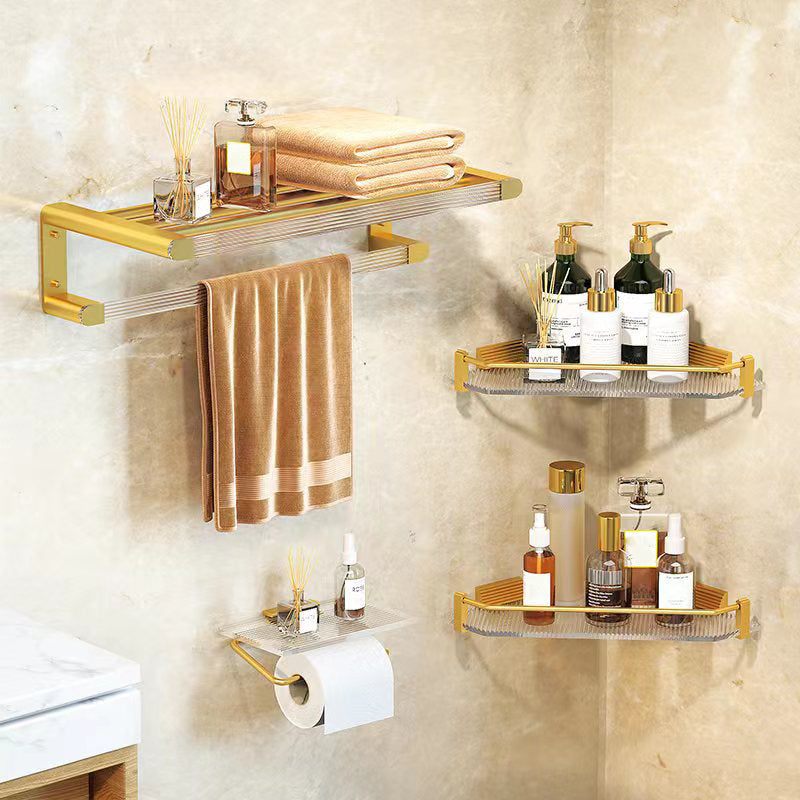 Modern Bath Hardware Set Towel Bar Bath Shelf Grey/Gold Bathroom Hardware Set Clearhalo 'Bathroom Hardware Sets' 'Bathroom Hardware' 'Bathroom Remodel & Bathroom Fixtures' 'bathroom_hardware_sets' 'Home Improvement' 'home_improvement' 'home_improvement_bathroom_hardware_sets' 6587553