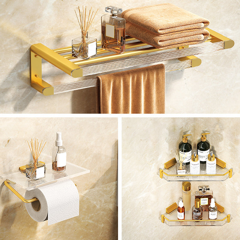 Modern Bath Hardware Set Towel Bar Bath Shelf Grey/Gold Bathroom Hardware Set Gold 4-Piece Set (Triangular Bath Shelf) Clearhalo 'Bathroom Hardware Sets' 'Bathroom Hardware' 'Bathroom Remodel & Bathroom Fixtures' 'bathroom_hardware_sets' 'Home Improvement' 'home_improvement' 'home_improvement_bathroom_hardware_sets' 6587563