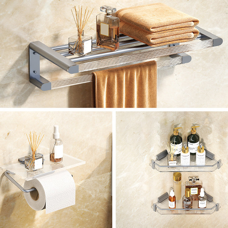 Modern Bath Hardware Set Towel Bar Bath Shelf Grey/Gold Bathroom Hardware Set Grey 4-Piece Set (Triangular Bath Shelf) Clearhalo 'Bathroom Hardware Sets' 'Bathroom Hardware' 'Bathroom Remodel & Bathroom Fixtures' 'bathroom_hardware_sets' 'Home Improvement' 'home_improvement' 'home_improvement_bathroom_hardware_sets' 6587564