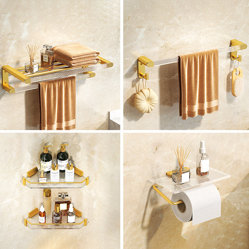 Modern Bath Hardware Set Towel Bar Bath Shelf Grey/Gold Bathroom Hardware Set Gold 5-Piece Set (Triangle Bath Shelf) Clearhalo 'Bathroom Hardware Sets' 'Bathroom Hardware' 'Bathroom Remodel & Bathroom Fixtures' 'bathroom_hardware_sets' 'Home Improvement' 'home_improvement' 'home_improvement_bathroom_hardware_sets' 6587566