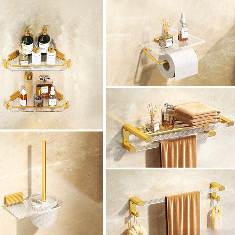 Modern Bath Hardware Set Towel Bar Bath Shelf Grey/Gold Bathroom Hardware Set Gold 6-Piece Set (Triangular Bath Shelf) Clearhalo 'Bathroom Hardware Sets' 'Bathroom Hardware' 'Bathroom Remodel & Bathroom Fixtures' 'bathroom_hardware_sets' 'Home Improvement' 'home_improvement' 'home_improvement_bathroom_hardware_sets' 6587570