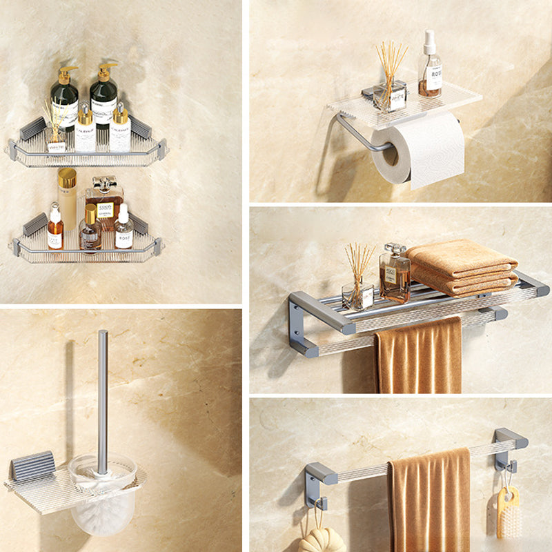 Modern Bath Hardware Set Towel Bar Bath Shelf Grey/Gold Bathroom Hardware Set Grey 6-Piece Set (Triangular Bath Shelf) Clearhalo 'Bathroom Hardware Sets' 'Bathroom Hardware' 'Bathroom Remodel & Bathroom Fixtures' 'bathroom_hardware_sets' 'Home Improvement' 'home_improvement' 'home_improvement_bathroom_hardware_sets' 6587572