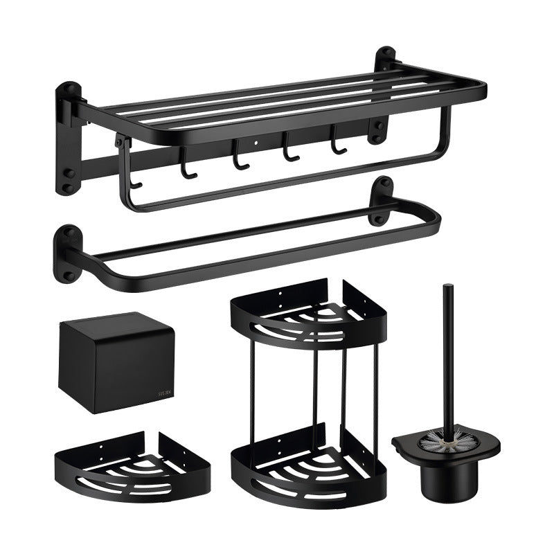 Modern Bathroom Accessory Set Bath Shelf Towel Bar Matte Black Bath Hardware Set Clearhalo 'Bathroom Hardware Sets' 'Bathroom Hardware' 'Bathroom Remodel & Bathroom Fixtures' 'bathroom_hardware_sets' 'Home Improvement' 'home_improvement' 'home_improvement_bathroom_hardware_sets' 6587612