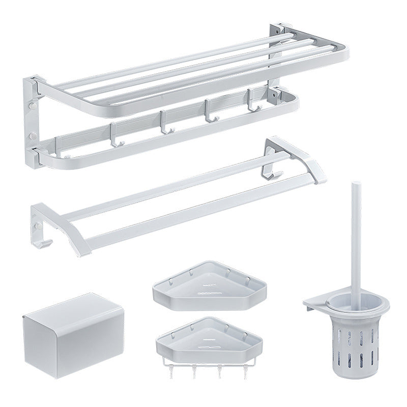 Modern Bathroom Accessory Kit Towel Bar Bath Shelf White Bathroom Accessory Set Clearhalo 'Bathroom Hardware Sets' 'Bathroom Hardware' 'Bathroom Remodel & Bathroom Fixtures' 'bathroom_hardware_sets' 'Home Improvement' 'home_improvement' 'home_improvement_bathroom_hardware_sets' 6587640