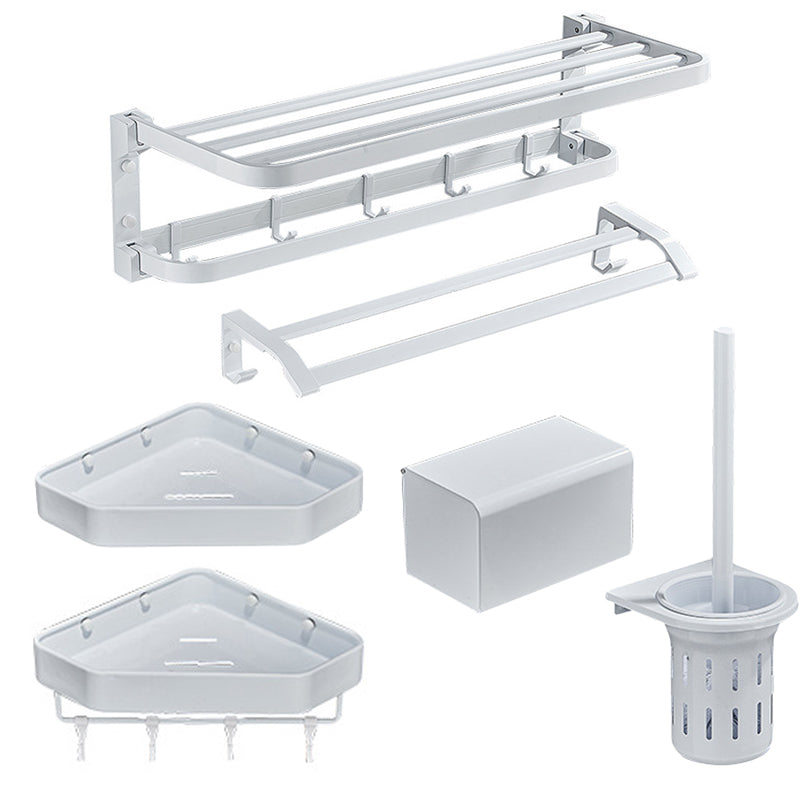 Modern Bathroom Accessory Kit Towel Bar Bath Shelf White Bathroom Accessory Set 6-Piece Set (Double Rods) Clearhalo 'Bathroom Hardware Sets' 'Bathroom Hardware' 'Bathroom Remodel & Bathroom Fixtures' 'bathroom_hardware_sets' 'Home Improvement' 'home_improvement' 'home_improvement_bathroom_hardware_sets' 6587645