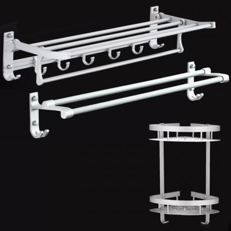 Silver Contemporary Bathroom Hardware Set Stainless Aluminum Bathroom Set 3-Piece Set (Double Hooks) Clearhalo 'Bathroom Hardware Sets' 'Bathroom Hardware' 'Bathroom Remodel & Bathroom Fixtures' 'bathroom_hardware_sets' 'Home Improvement' 'home_improvement' 'home_improvement_bathroom_hardware_sets' 6587683