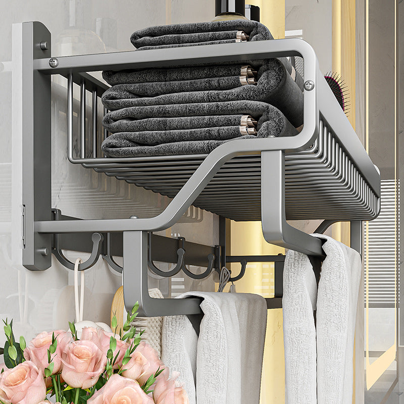 Modern Metal Bathroom Accessory Set Polished Sliver Bath Shelf/Paper Holder/Robe Hooks Clearhalo 'Bathroom Hardware Sets' 'Bathroom Hardware' 'Bathroom Remodel & Bathroom Fixtures' 'bathroom_hardware_sets' 'Home Improvement' 'home_improvement' 'home_improvement_bathroom_hardware_sets' 6587745