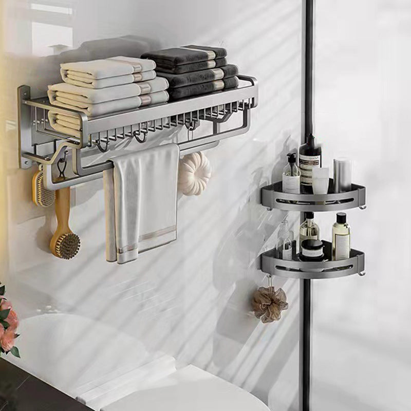 Modern Metal Bathroom Accessory Set Polished Sliver Bath Shelf/Paper Holder/Robe Hooks 3-Piece Set (Towel Rack) Clearhalo 'Bathroom Hardware Sets' 'Bathroom Hardware' 'Bathroom Remodel & Bathroom Fixtures' 'bathroom_hardware_sets' 'Home Improvement' 'home_improvement' 'home_improvement_bathroom_hardware_sets' 6587746