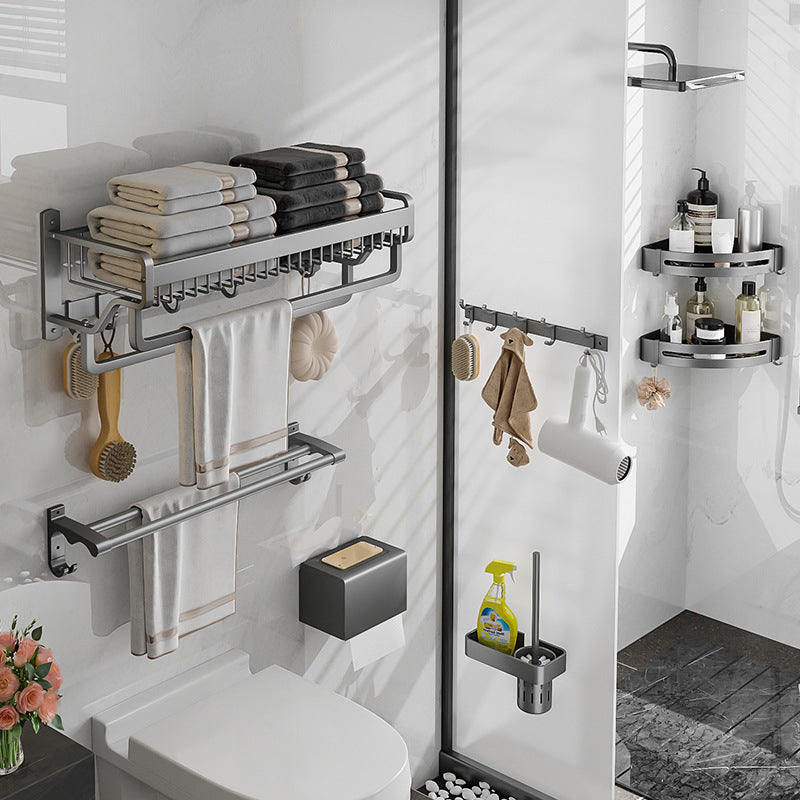 Modern Metal Bathroom Accessory Set Polished Sliver Bath Shelf/Paper Holder/Robe Hooks Clearhalo 'Bathroom Hardware Sets' 'Bathroom Hardware' 'Bathroom Remodel & Bathroom Fixtures' 'bathroom_hardware_sets' 'Home Improvement' 'home_improvement' 'home_improvement_bathroom_hardware_sets' 6587747