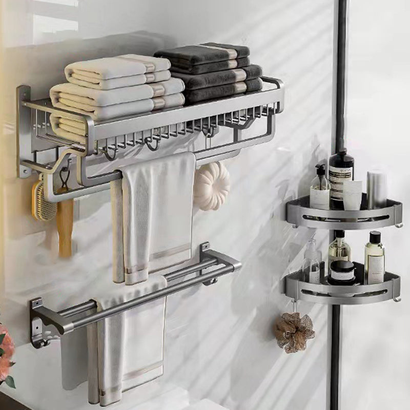 Modern Metal Bathroom Accessory Set Polished Sliver Bath Shelf/Paper Holder/Robe Hooks 4-Piece Set (Towel Bar) Clearhalo 'Bathroom Hardware Sets' 'Bathroom Hardware' 'Bathroom Remodel & Bathroom Fixtures' 'bathroom_hardware_sets' 'Home Improvement' 'home_improvement' 'home_improvement_bathroom_hardware_sets' 6587748