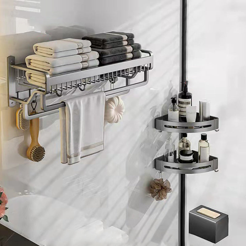 Contemporary Bathroom Accessory Set 3-Piece Bath Shelf with Hooks -  Clearhalo