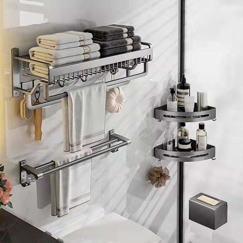 Modern Metal Bathroom Accessory Set Polished Sliver Bath Shelf/Paper Holder/Robe Hooks 5-Piece Set (Toilet Paper Holder) Clearhalo 'Bathroom Hardware Sets' 'Bathroom Hardware' 'Bathroom Remodel & Bathroom Fixtures' 'bathroom_hardware_sets' 'Home Improvement' 'home_improvement' 'home_improvement_bathroom_hardware_sets' 6587752