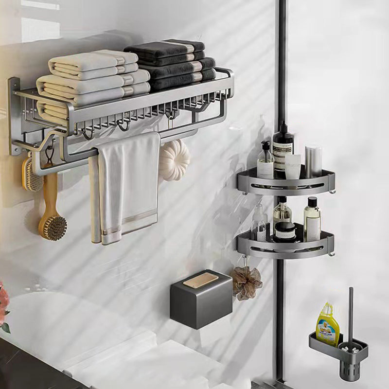 Modern Metal Bathroom Accessory Set Polished Sliver Bath Shelf/Paper Holder/Robe Hooks 5-Piece Set (Toilet Brush) Clearhalo 'Bathroom Hardware Sets' 'Bathroom Hardware' 'Bathroom Remodel & Bathroom Fixtures' 'bathroom_hardware_sets' 'Home Improvement' 'home_improvement' 'home_improvement_bathroom_hardware_sets' 6587754