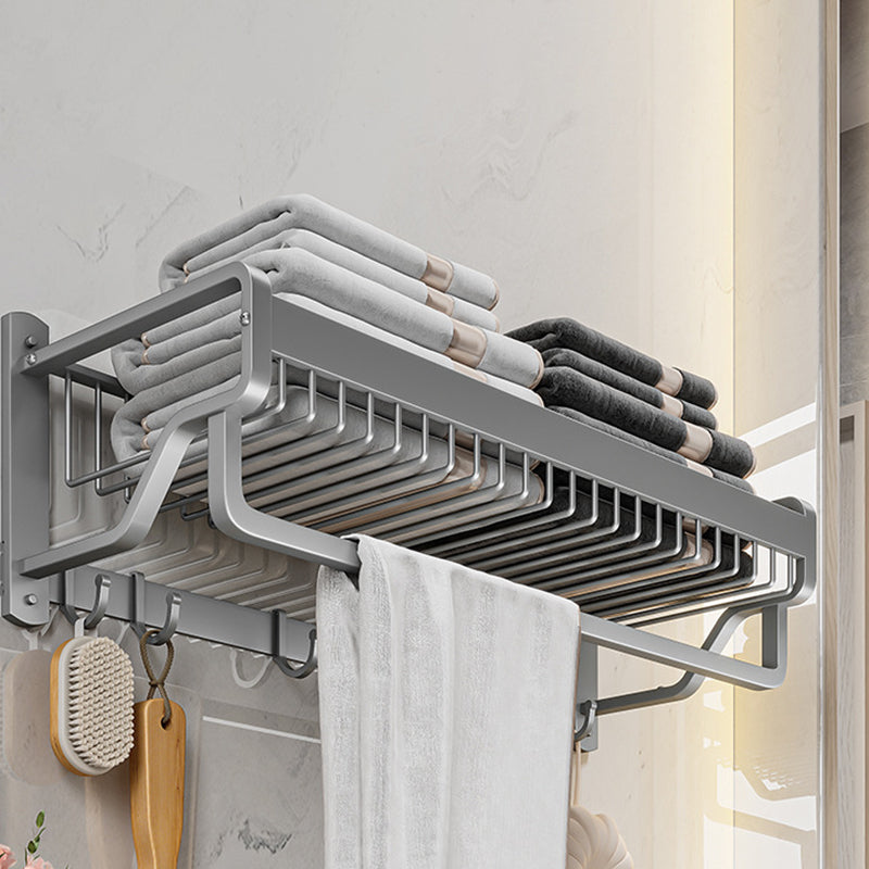 Modern Metal Bathroom Accessory Set Polished Sliver Bath Shelf/Paper Holder/Robe Hooks Single Bar Towel Rack (20"L) Clearhalo 'Bathroom Hardware Sets' 'Bathroom Hardware' 'Bathroom Remodel & Bathroom Fixtures' 'bathroom_hardware_sets' 'Home Improvement' 'home_improvement' 'home_improvement_bathroom_hardware_sets' 6587767