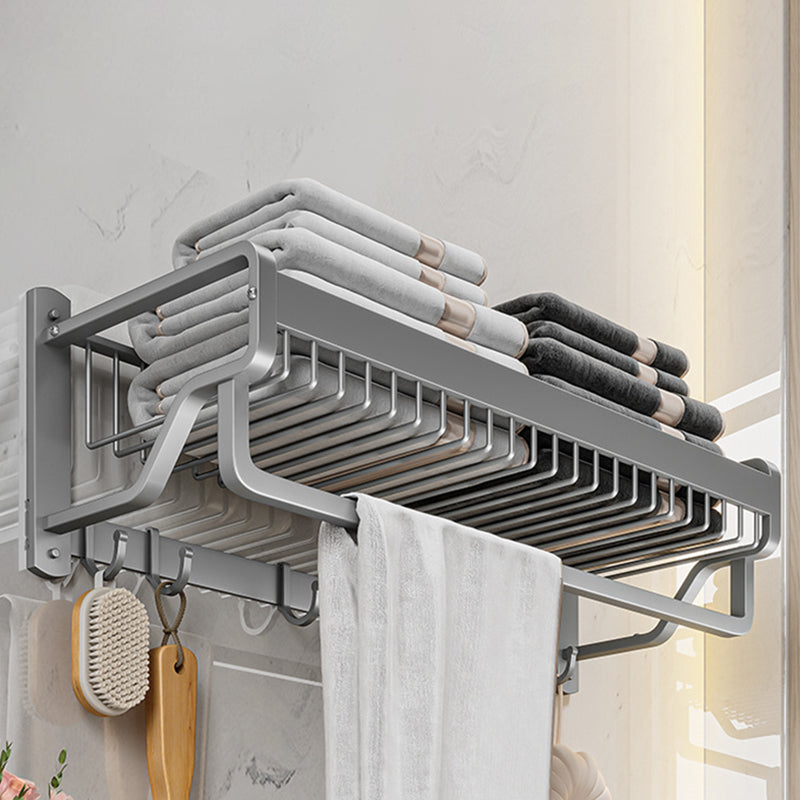 Modern Metal Bathroom Accessory Set Polished Sliver Bath Shelf/Paper Holder/Robe Hooks Single Bar Towel Rack (16"L) Clearhalo 'Bathroom Hardware Sets' 'Bathroom Hardware' 'Bathroom Remodel & Bathroom Fixtures' 'bathroom_hardware_sets' 'Home Improvement' 'home_improvement' 'home_improvement_bathroom_hardware_sets' 6587770