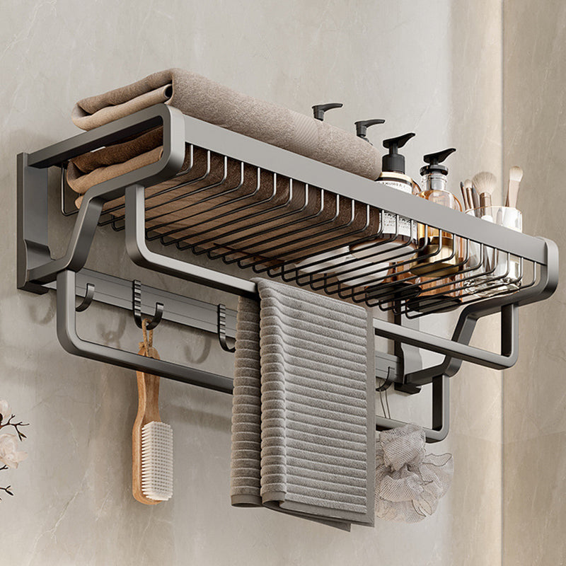 Aluminum Modern Bathroom Accessory Set Polished Gray Bath Shelf/Paper Holder/Robe Hooks Clearhalo 'Bathroom Hardware Sets' 'Bathroom Hardware' 'Bathroom Remodel & Bathroom Fixtures' 'bathroom_hardware_sets' 'Home Improvement' 'home_improvement' 'home_improvement_bathroom_hardware_sets' 6587784