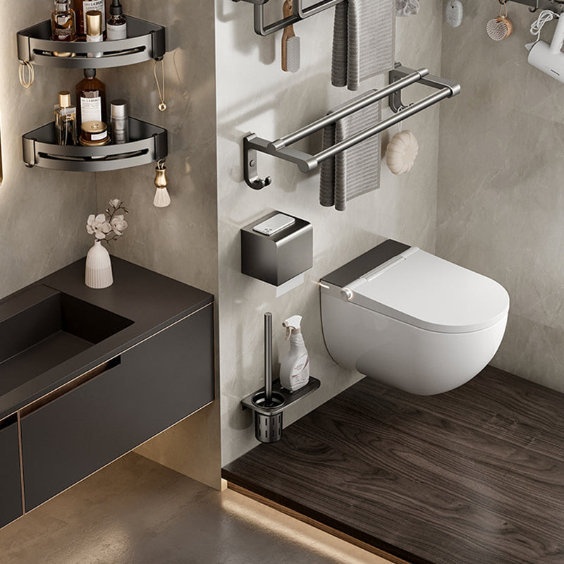 Aluminum Modern Bathroom Accessory Set Polished Gray Bath Shelf/Paper Holder/Robe Hooks Clearhalo 'Bathroom Hardware Sets' 'Bathroom Hardware' 'Bathroom Remodel & Bathroom Fixtures' 'bathroom_hardware_sets' 'Home Improvement' 'home_improvement' 'home_improvement_bathroom_hardware_sets' 6587810