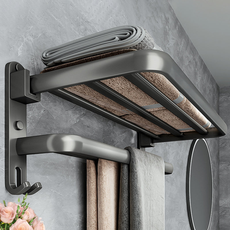 Contemporary Bathroom Accessory Kit Gray Aluminum Bath Shelf/Towel Bar/Robe Hooks Clearhalo 'Bathroom Hardware Sets' 'Bathroom Hardware' 'Bathroom Remodel & Bathroom Fixtures' 'bathroom_hardware_sets' 'Home Improvement' 'home_improvement' 'home_improvement_bathroom_hardware_sets' 6587868