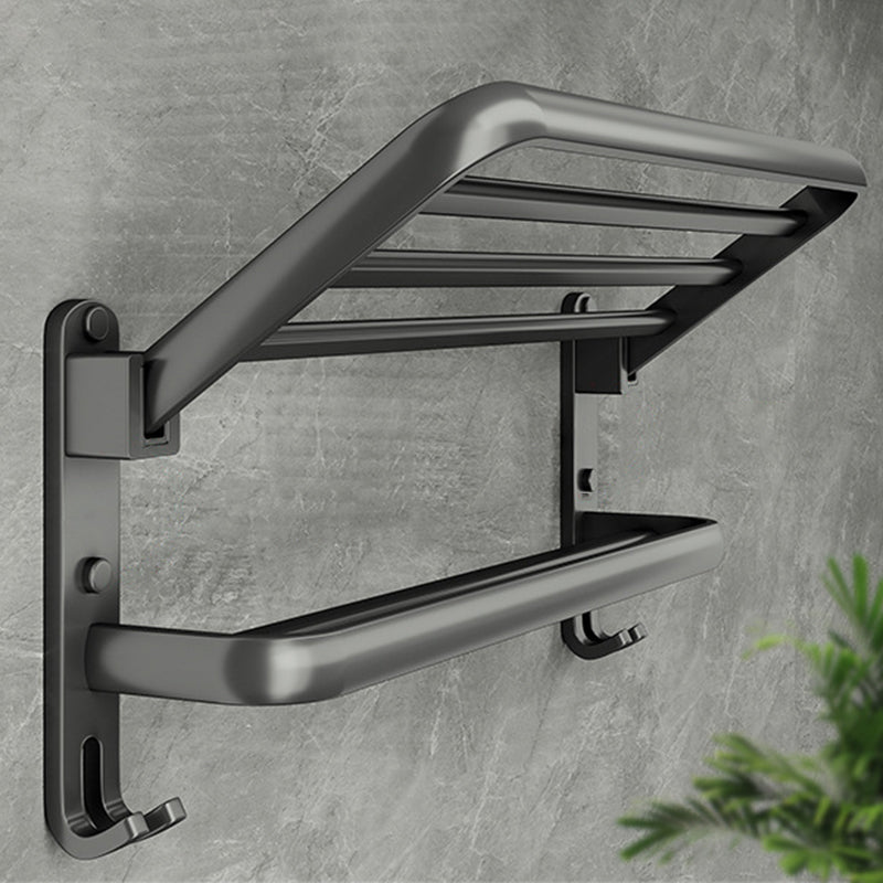 Contemporary Bathroom Accessory Kit Gray Aluminum Bath Shelf/Towel Bar/Robe Hooks Clearhalo 'Bathroom Hardware Sets' 'Bathroom Hardware' 'Bathroom Remodel & Bathroom Fixtures' 'bathroom_hardware_sets' 'Home Improvement' 'home_improvement' 'home_improvement_bathroom_hardware_sets' 6587877