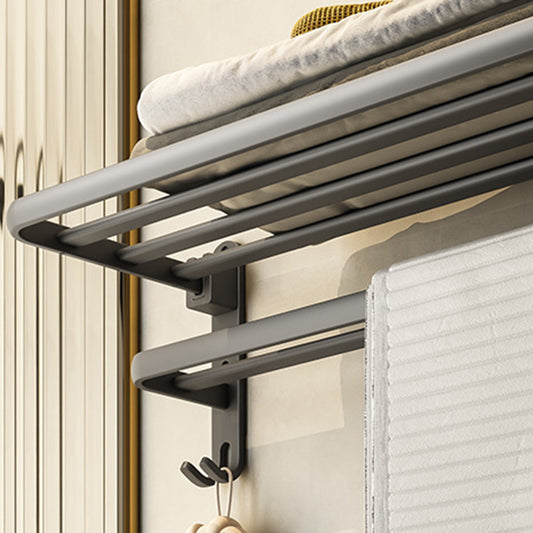 Contemporary Bathroom Accessory Kit Gray Aluminum Bath Shelf/Towel Bar/Robe Hooks Clearhalo 'Bathroom Hardware Sets' 'Bathroom Hardware' 'Bathroom Remodel & Bathroom Fixtures' 'bathroom_hardware_sets' 'Home Improvement' 'home_improvement' 'home_improvement_bathroom_hardware_sets' 6587884