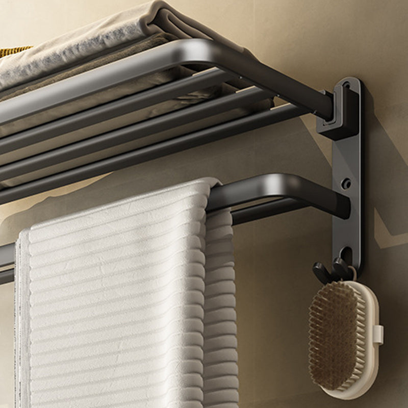 Contemporary Bathroom Accessory Kit Gray Aluminum Bath Shelf/Towel Bar/Robe Hooks Clearhalo 'Bathroom Hardware Sets' 'Bathroom Hardware' 'Bathroom Remodel & Bathroom Fixtures' 'bathroom_hardware_sets' 'Home Improvement' 'home_improvement' 'home_improvement_bathroom_hardware_sets' 6587885