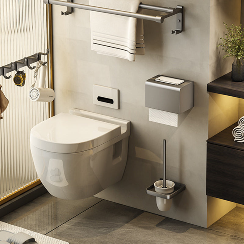 Contemporary Bathroom Accessory Kit Gray Aluminum Bath Shelf/Towel Bar/Robe Hooks Clearhalo 'Bathroom Hardware Sets' 'Bathroom Hardware' 'Bathroom Remodel & Bathroom Fixtures' 'bathroom_hardware_sets' 'Home Improvement' 'home_improvement' 'home_improvement_bathroom_hardware_sets' 6587888