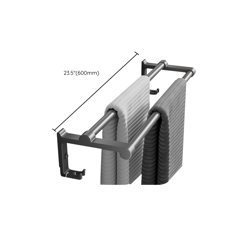 Contemporary Bathroom Accessory Kit Gray Aluminum Bath Shelf/Towel Bar/Robe Hooks Clearhalo 'Bathroom Hardware Sets' 'Bathroom Hardware' 'Bathroom Remodel & Bathroom Fixtures' 'bathroom_hardware_sets' 'Home Improvement' 'home_improvement' 'home_improvement_bathroom_hardware_sets' 6587891