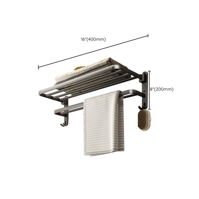 Contemporary Bathroom Accessory Kit Gray Aluminum Bath Shelf/Towel Bar/Robe Hooks Clearhalo 'Bathroom Hardware Sets' 'Bathroom Hardware' 'Bathroom Remodel & Bathroom Fixtures' 'bathroom_hardware_sets' 'Home Improvement' 'home_improvement' 'home_improvement_bathroom_hardware_sets' 6587894