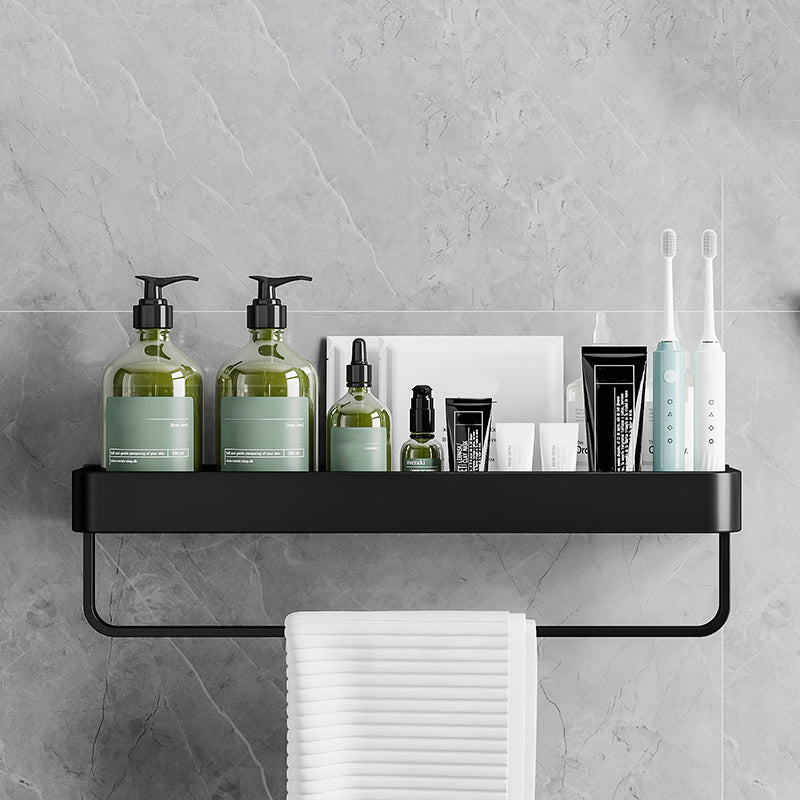 Contemporary Bathroom Accessories Hardware Set Aluminum Bath Shelf 16"L x 5"W x 5"H Black 1 Piece Clearhalo 'Bathroom Hardware Sets' 'Bathroom Hardware' 'Bathroom Remodel & Bathroom Fixtures' 'bathroom_hardware_sets' 'Home Improvement' 'home_improvement' 'home_improvement_bathroom_hardware_sets' 6587904