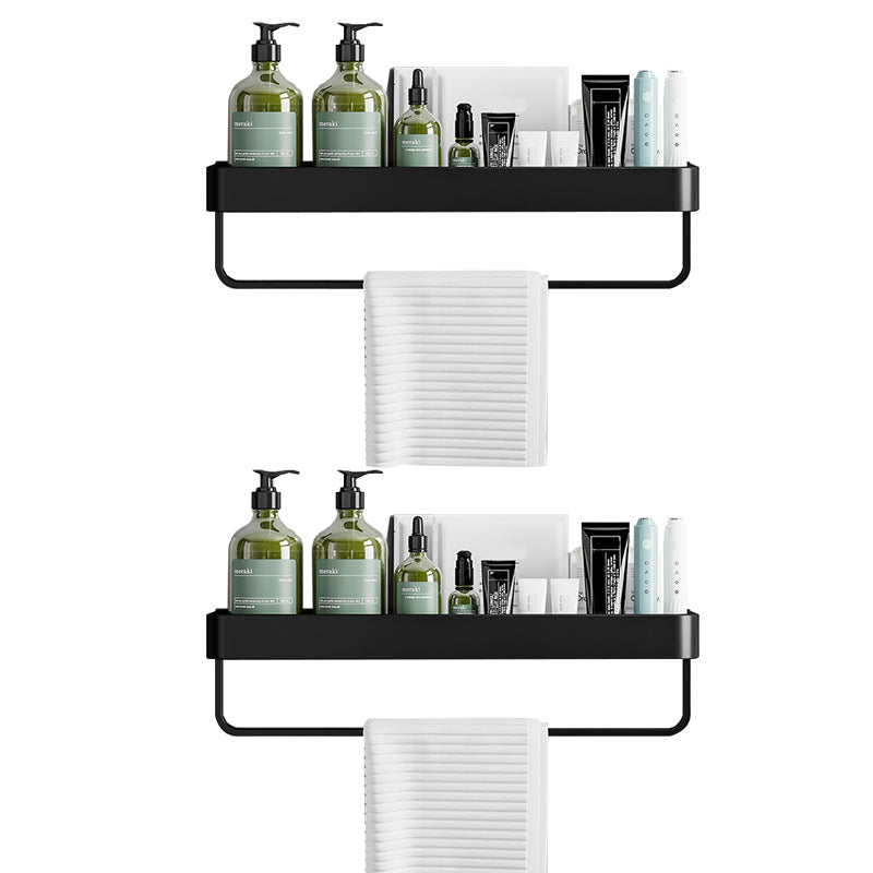 Contemporary Bathroom Accessories Hardware Set Aluminum Bath Shelf 12"L x 5"W x 5"H Black 2 Piece Set Clearhalo 'Bathroom Hardware Sets' 'Bathroom Hardware' 'Bathroom Remodel & Bathroom Fixtures' 'bathroom_hardware_sets' 'Home Improvement' 'home_improvement' 'home_improvement_bathroom_hardware_sets' 6587928