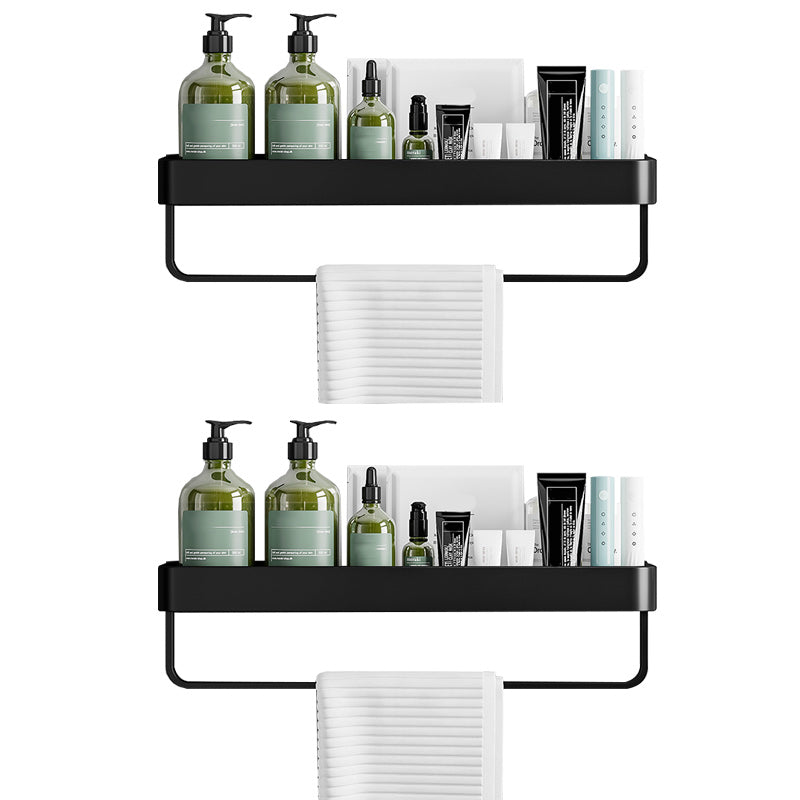 Contemporary Bathroom Accessories Hardware Set Aluminum Bath Shelf 16"L x 5"W x 5"H Black 2 Piece Set Clearhalo 'Bathroom Hardware Sets' 'Bathroom Hardware' 'Bathroom Remodel & Bathroom Fixtures' 'bathroom_hardware_sets' 'Home Improvement' 'home_improvement' 'home_improvement_bathroom_hardware_sets' 6587930