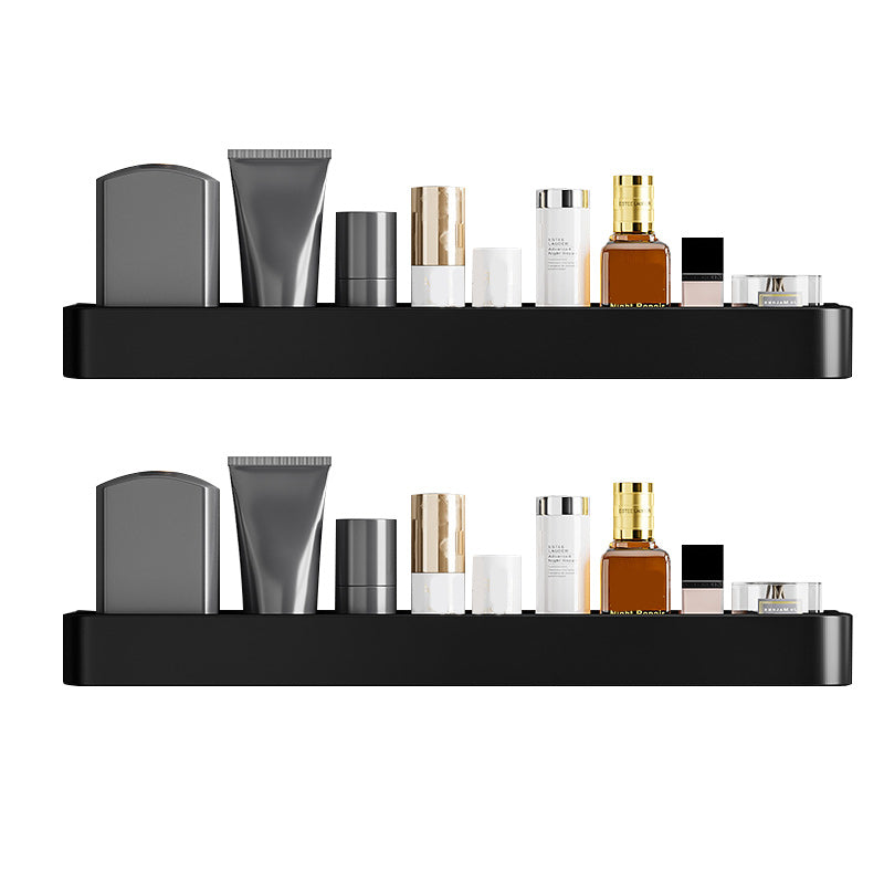 Contemporary Bathroom Accessories Hardware Set Aluminum Bath Shelf Black 2 Piece Set Clearhalo 'Bathroom Hardware Sets' 'Bathroom Hardware' 'Bathroom Remodel & Bathroom Fixtures' 'bathroom_hardware_sets' 'Home Improvement' 'home_improvement' 'home_improvement_bathroom_hardware_sets' 6587931