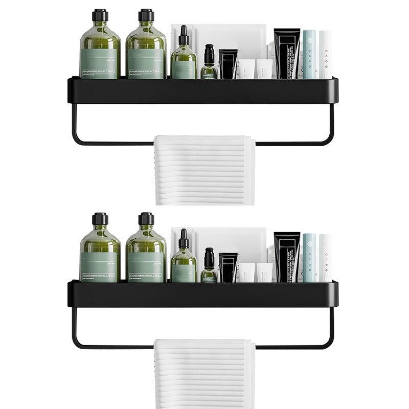 Contemporary Bathroom Accessories Hardware Set Aluminum Bath Shelf Black 2 Piece Set Clearhalo 'Bathroom Hardware Sets' 'Bathroom Hardware' 'Bathroom Remodel & Bathroom Fixtures' 'bathroom_hardware_sets' 'Home Improvement' 'home_improvement' 'home_improvement_bathroom_hardware_sets' 6587932