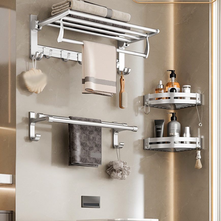 Traditional Bath Shelf Bathroom Accessories Hardware Set Stainless Steel Bathroom Set Light Silver 4-Piece Set (Triangular Bath Shelf) Clearhalo 'Bathroom Hardware Sets' 'Bathroom Hardware' 'Bathroom Remodel & Bathroom Fixtures' 'bathroom_hardware_sets' 'Home Improvement' 'home_improvement' 'home_improvement_bathroom_hardware_sets' 6587964