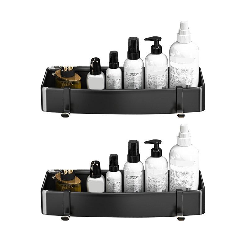 Modern Black and White Metal Bath Hardware Set Bath Shelf Bathroom Hardware Set Black 2 Piece Set Square Bath Shelf Clearhalo 'Bathroom Hardware Sets' 'Bathroom Hardware' 'Bathroom Remodel & Bathroom Fixtures' 'bathroom_hardware_sets' 'Home Improvement' 'home_improvement' 'home_improvement_bathroom_hardware_sets' 6588016