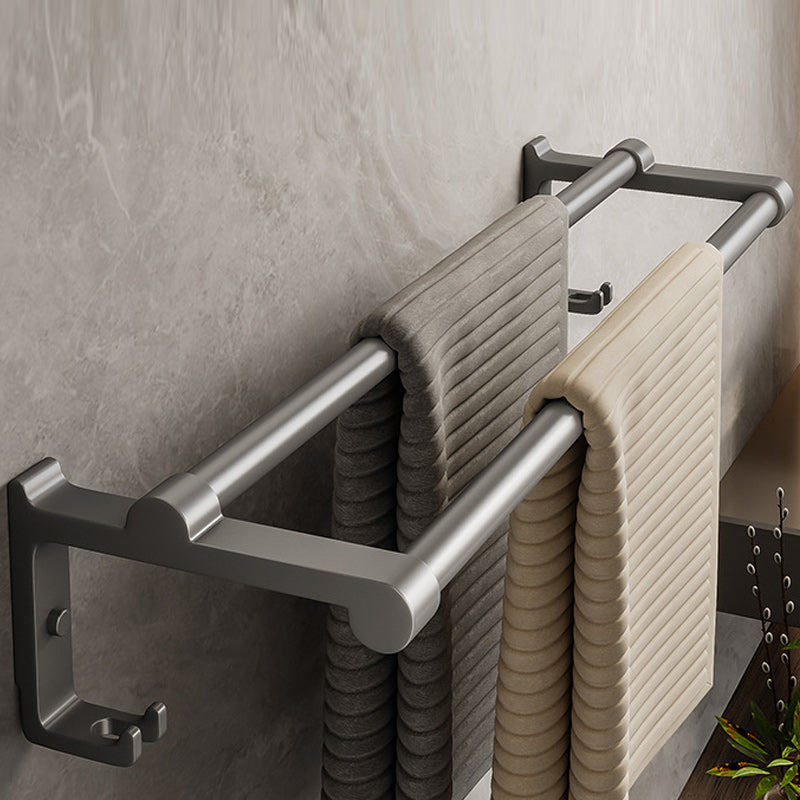 Gray Aluminum Bathroom Accessory Set Contemporary Bath Shelf 1 Piece Towel Bar (Double Rods) Clearhalo 'Bathroom Hardware Sets' 'Bathroom Hardware' 'Bathroom Remodel & Bathroom Fixtures' 'bathroom_hardware_sets' 'Home Improvement' 'home_improvement' 'home_improvement_bathroom_hardware_sets' 6588035