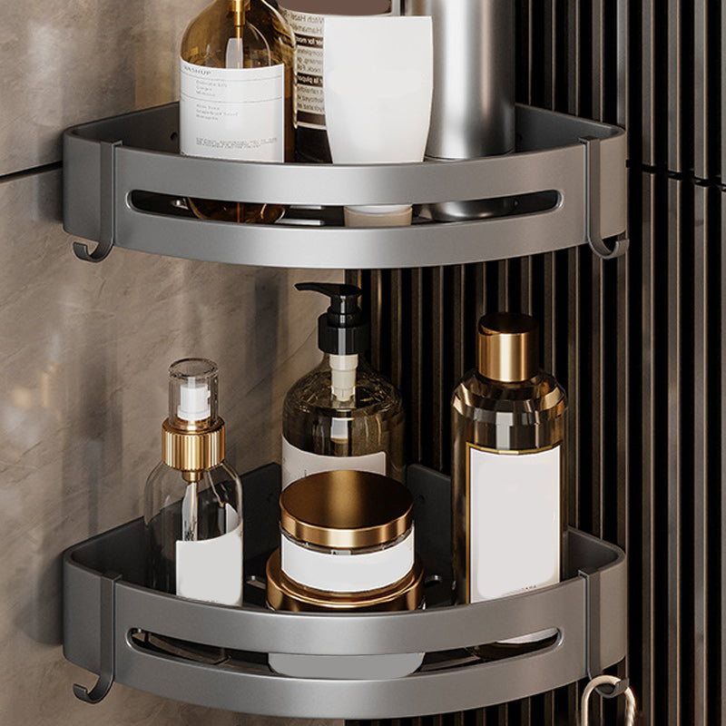 Gray Aluminum Bathroom Accessory Set Contemporary Bath Shelf 2 Piece Set Bath Shelf (Triangular) Clearhalo 'Bathroom Hardware Sets' 'Bathroom Hardware' 'Bathroom Remodel & Bathroom Fixtures' 'bathroom_hardware_sets' 'Home Improvement' 'home_improvement' 'home_improvement_bathroom_hardware_sets' 6588036