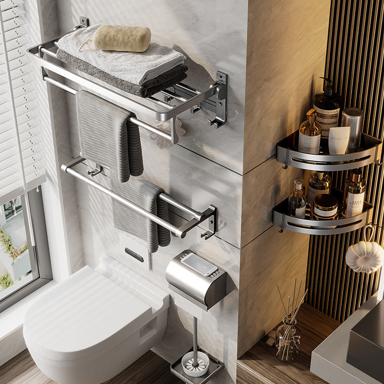 Gray Aluminum Bathroom Accessory Set Contemporary Bath Shelf Clearhalo 'Bathroom Hardware Sets' 'Bathroom Hardware' 'Bathroom Remodel & Bathroom Fixtures' 'bathroom_hardware_sets' 'Home Improvement' 'home_improvement' 'home_improvement_bathroom_hardware_sets' 6588038