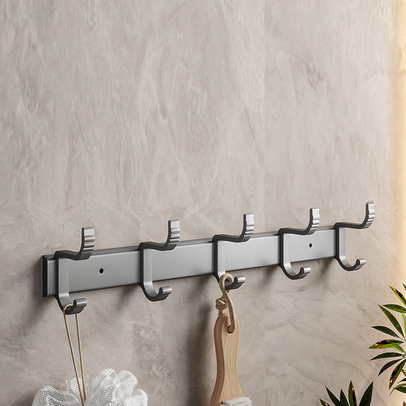 Gray Aluminum Bathroom Accessory Set Contemporary Bath Shelf 1 Piece Towel/Robe Hook (Row Hooks) Clearhalo 'Bathroom Hardware Sets' 'Bathroom Hardware' 'Bathroom Remodel & Bathroom Fixtures' 'bathroom_hardware_sets' 'Home Improvement' 'home_improvement' 'home_improvement_bathroom_hardware_sets' 6588039